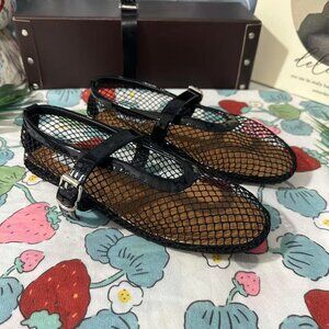 Alaia Black and Brown Flats with Lattice Design